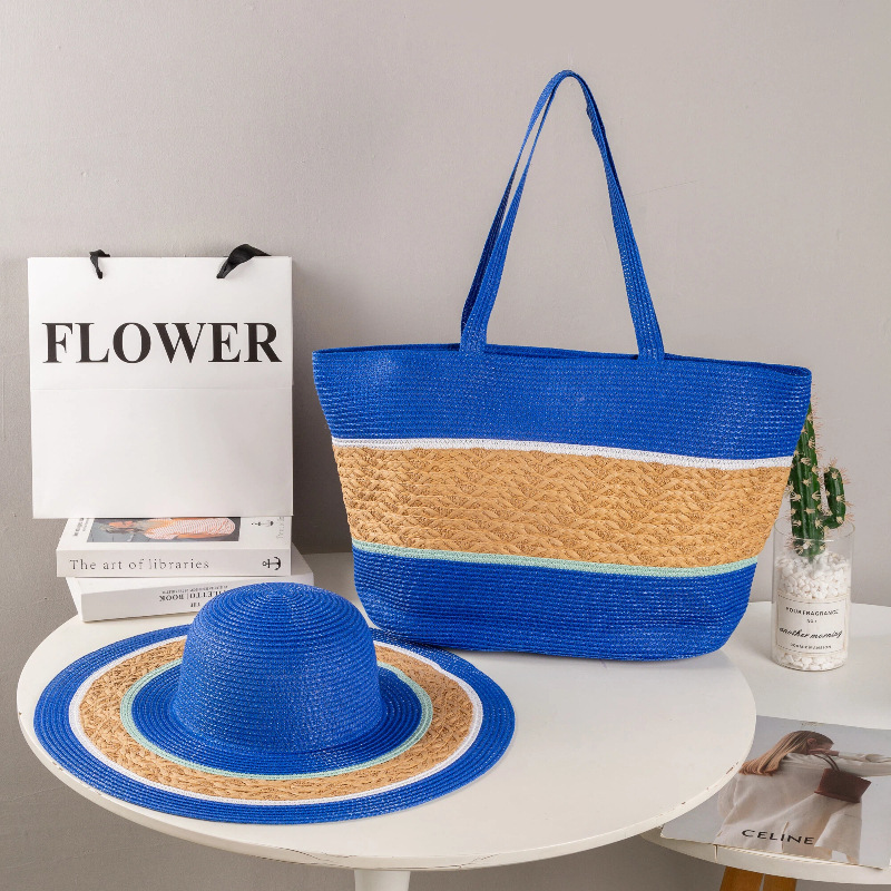 Straw Hat Summer - Large Capacity Striped Straw Hat And